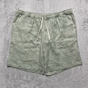 Alex Crane Bo Shorts Mens 2XL 6.5" Moss Green Chino 100% Linen Beach Vacation